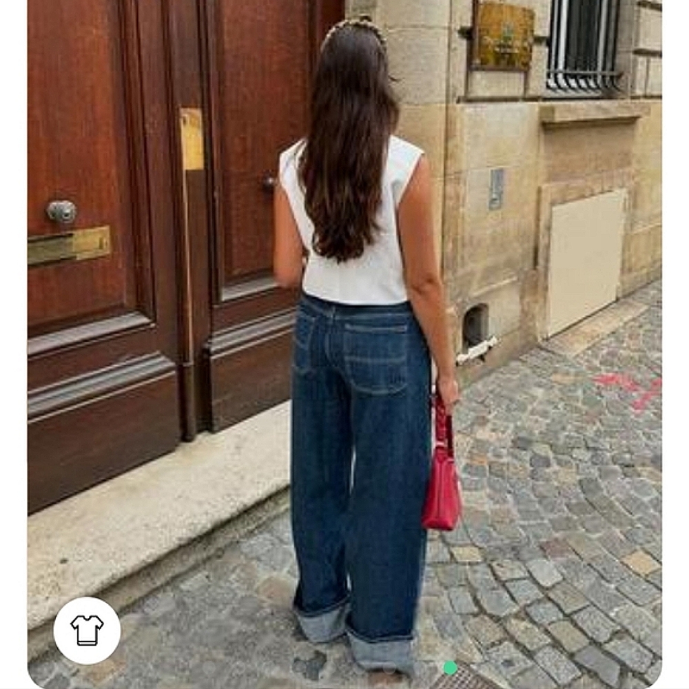 Zara WIDE LEG HIGH WAIST TURNED UP JEANS Blue - Picture 5 of 16